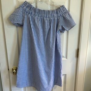 Blue and White Stripe Off the Shoulder Dress